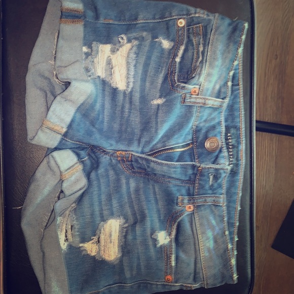 aero pastel distressed blue jean shorts - Picture 1 of 4